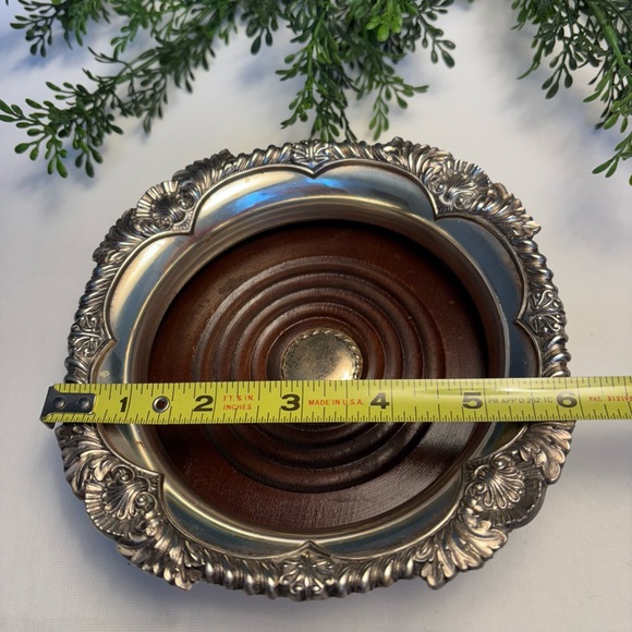 Elegant Corbell and Co Silverplate and Wood Wine Coaster - Picture 3 of 6